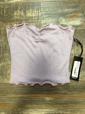 Pale Lavender Ribbed Strapless Lettuce-Edge Tube Top